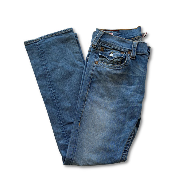 True Religion Ricky Men's Denim Jeans 33 Medium Wash Front Fade EUC - Picture 1 of 12
